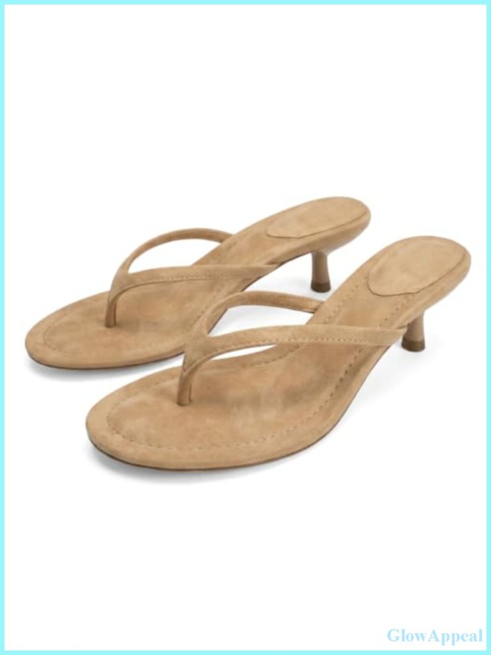 Suede Flip Flops for Women Round Toe Thong Heeled Sandals Kitten Heels